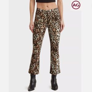 AG The Quinne Crop High Rise Kick-Flare Pants in Bold Leopard Ivory Dust 26